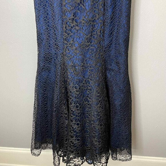 Monique Lhuillier Crochet Black Dress Womens Size 6 Blue Shimmer Mermaid - Picture 4 of 13